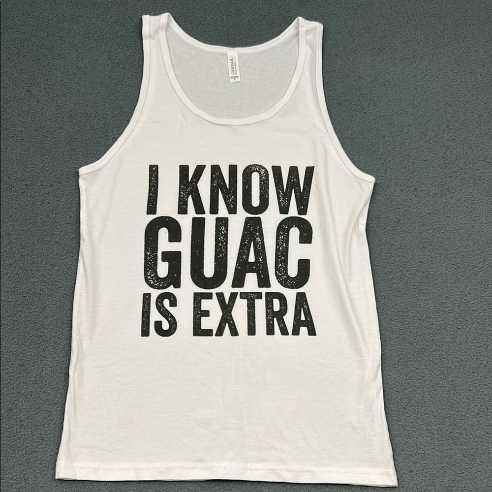 White Graphic Tank Top | “I Know Guac Is Extra” | Size Small | 100% Cotton